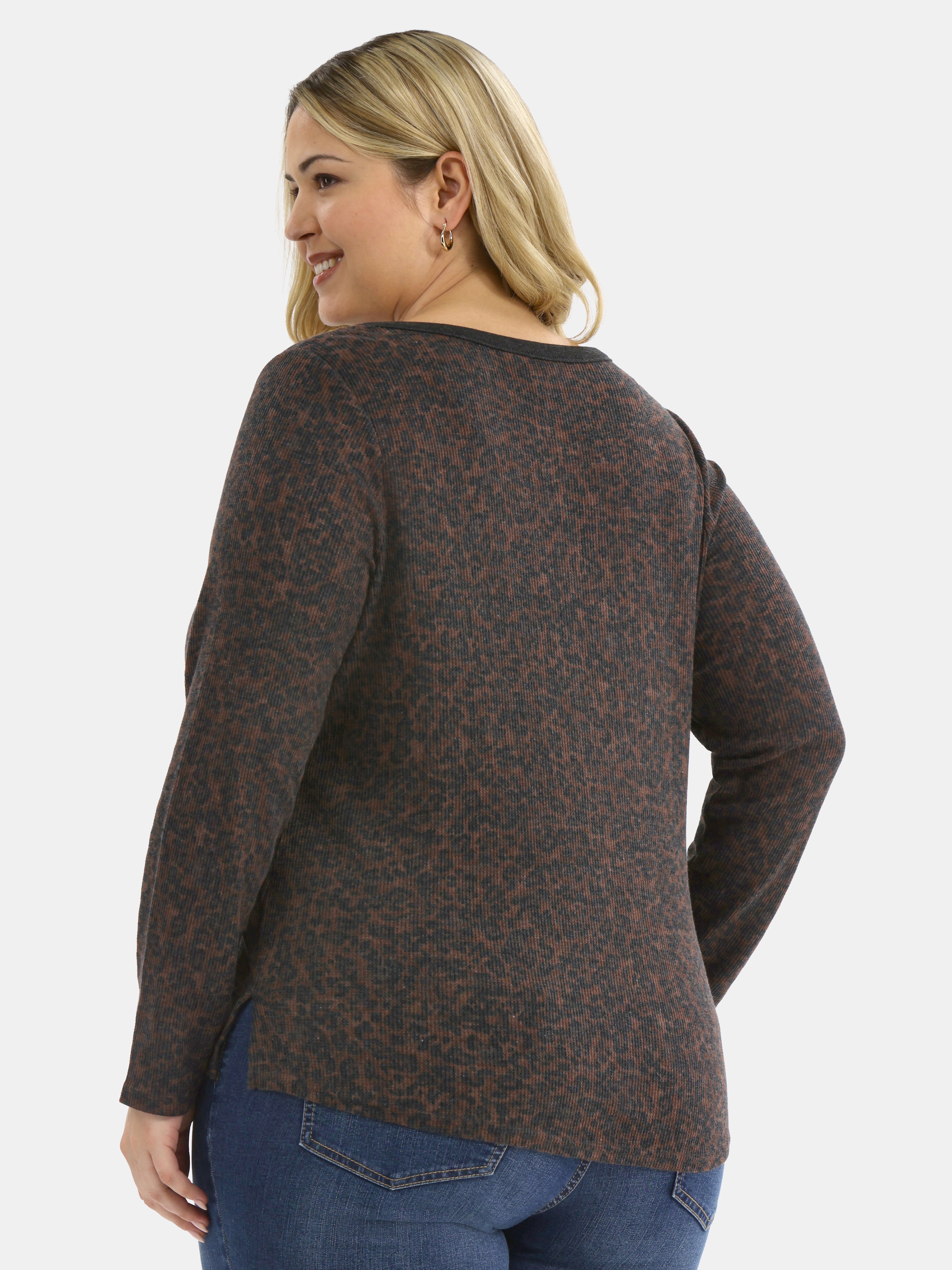 Terra & Sky Women’s Plus Waffle Henley 2 Pack, Sizes 0X-5X