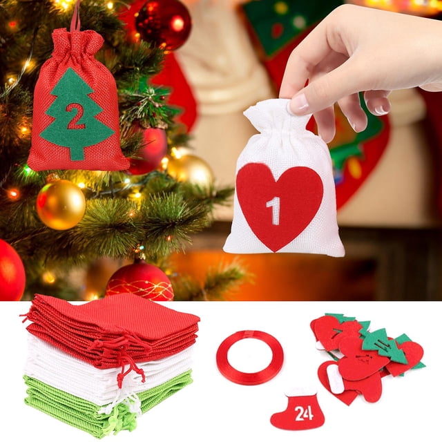 Bolsa de Yute Calendario de Adviento Bolsa de Tela para niños Mujeres y Hombres Calendario de Adviento de Navidad con 24 Clips de Madera