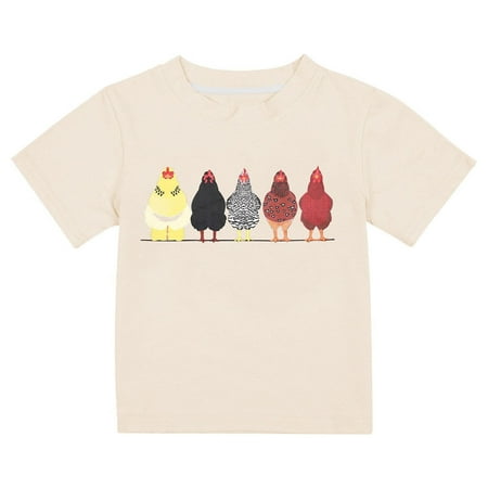 

Toddler Baby Boys Girl Pure Cotton T-shirt Round Neck Chicken Print Tops Casual Fashion Comfortable Short Sleeve Tops