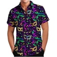 thumbnail image 2 of Kctiaxy Mens T-Shirts Mardi Gras Button Down Short Sleeve Shirts Casual Vintage Print Elastic Lapel Collor Cardigan Top Summer Vacation Beach, 2 of 6