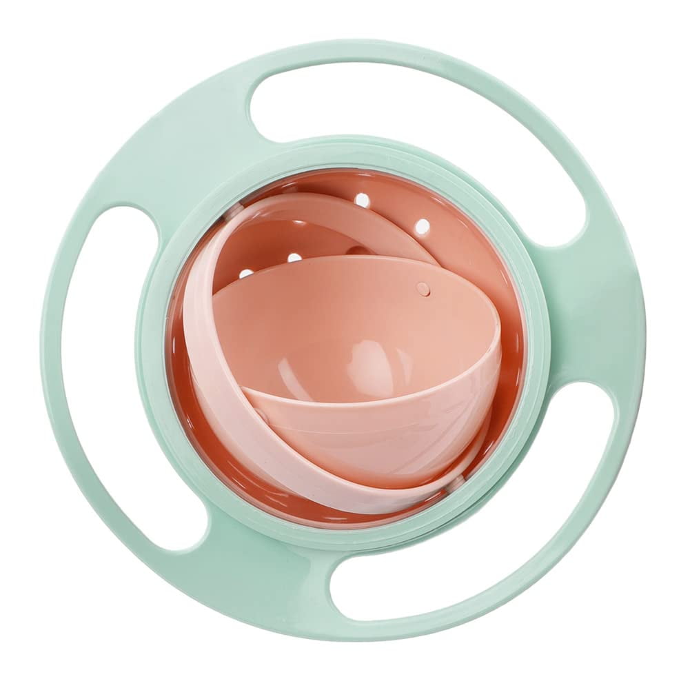 Gyro Bowl 360 Degree Rotating Saucer Bowl No Sprinkle No Spill Bowl Spill Resistant Gyro Bowl with Lid -   Light Green