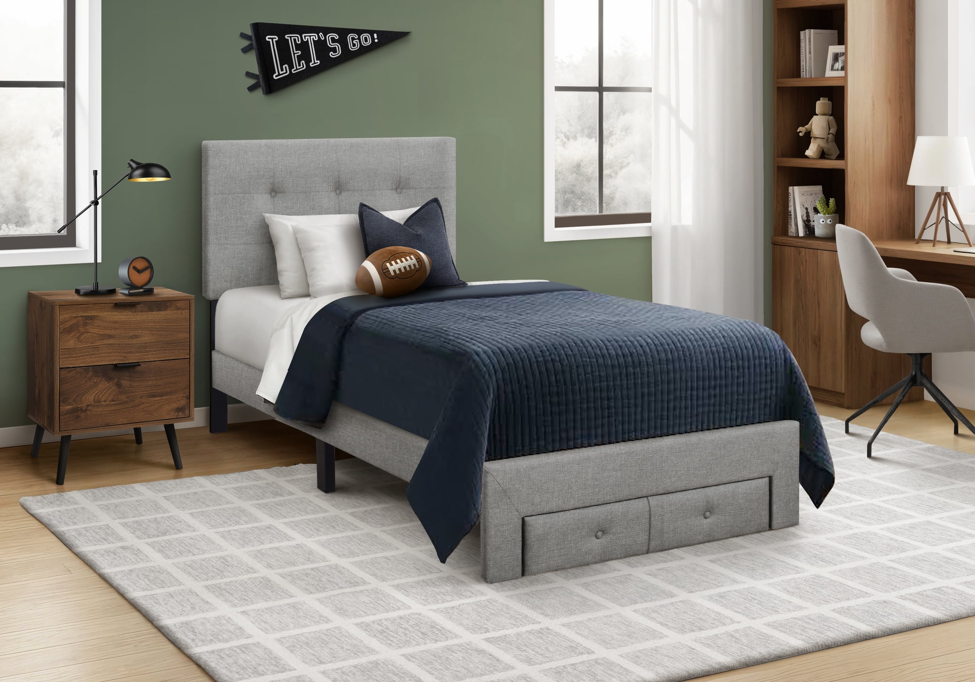 Monarch Specialties - I 5900T Bed, Twin Size, Juvenile, Frame Only, Bedroom, Grey Linen Look