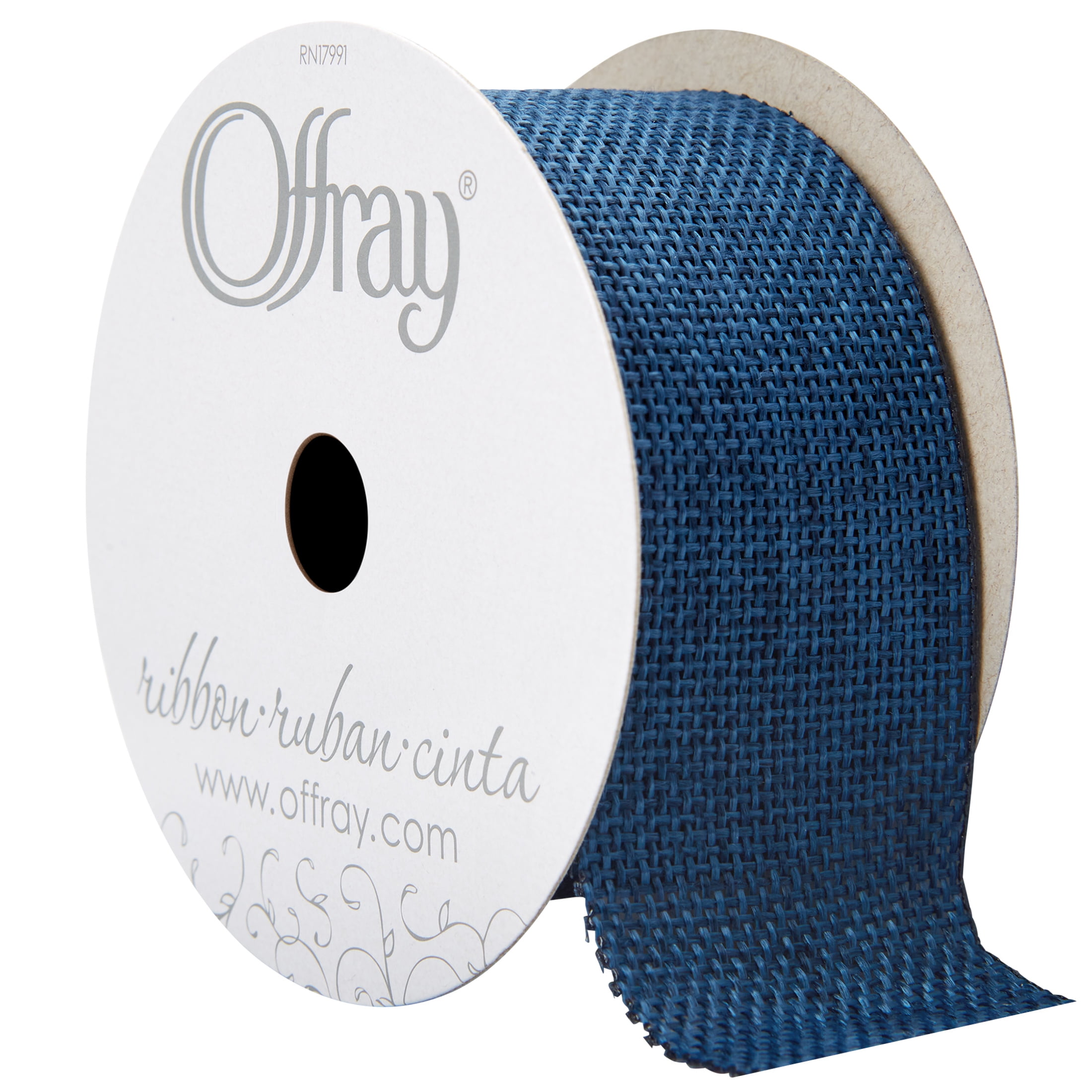 Offray Ribbon, Denim Blue 1 1/2 inch Woven Burlap Woven Ribbon, 9 feet