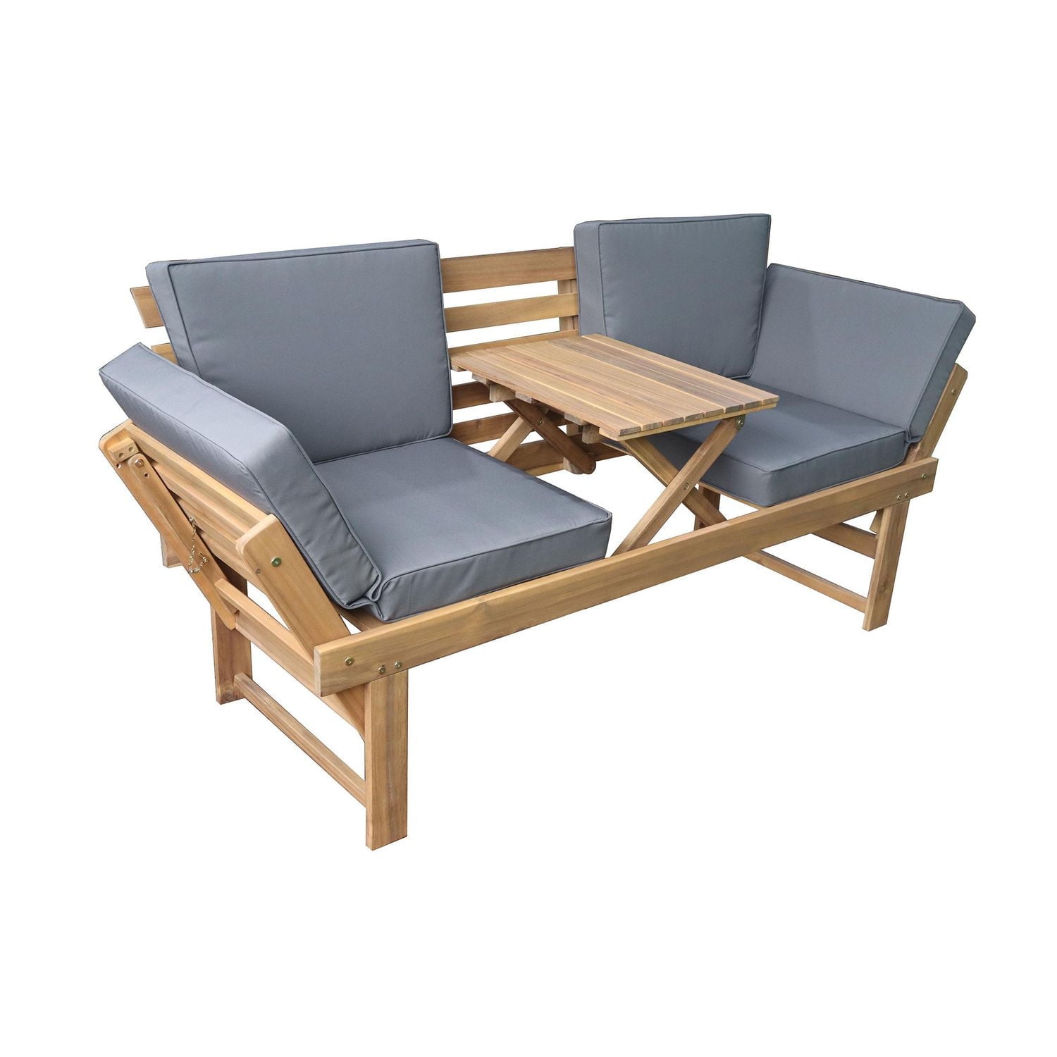 Deko Living Outdoor Acacia Wood Patio Bench/Lounge Chair with Fold Down Center Table & Side Panels