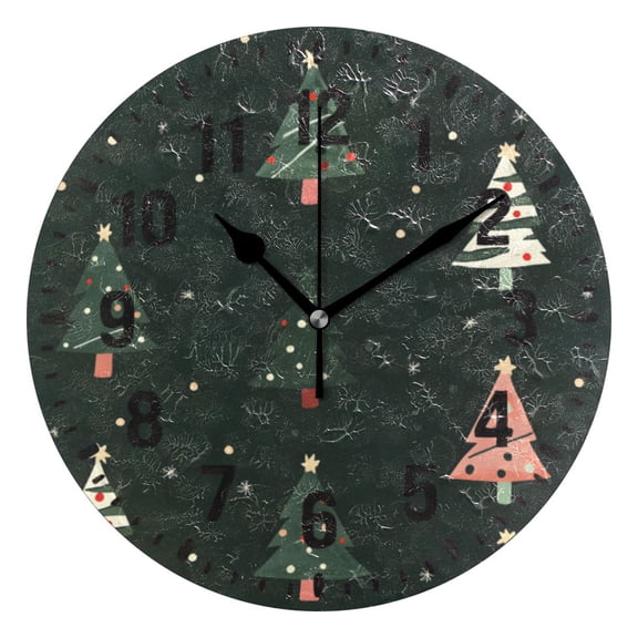 Yayeee 10" Wall Clock Battery Operated Quartz Round Silent Non-Ticking Home Decor, Green Christmas Trees