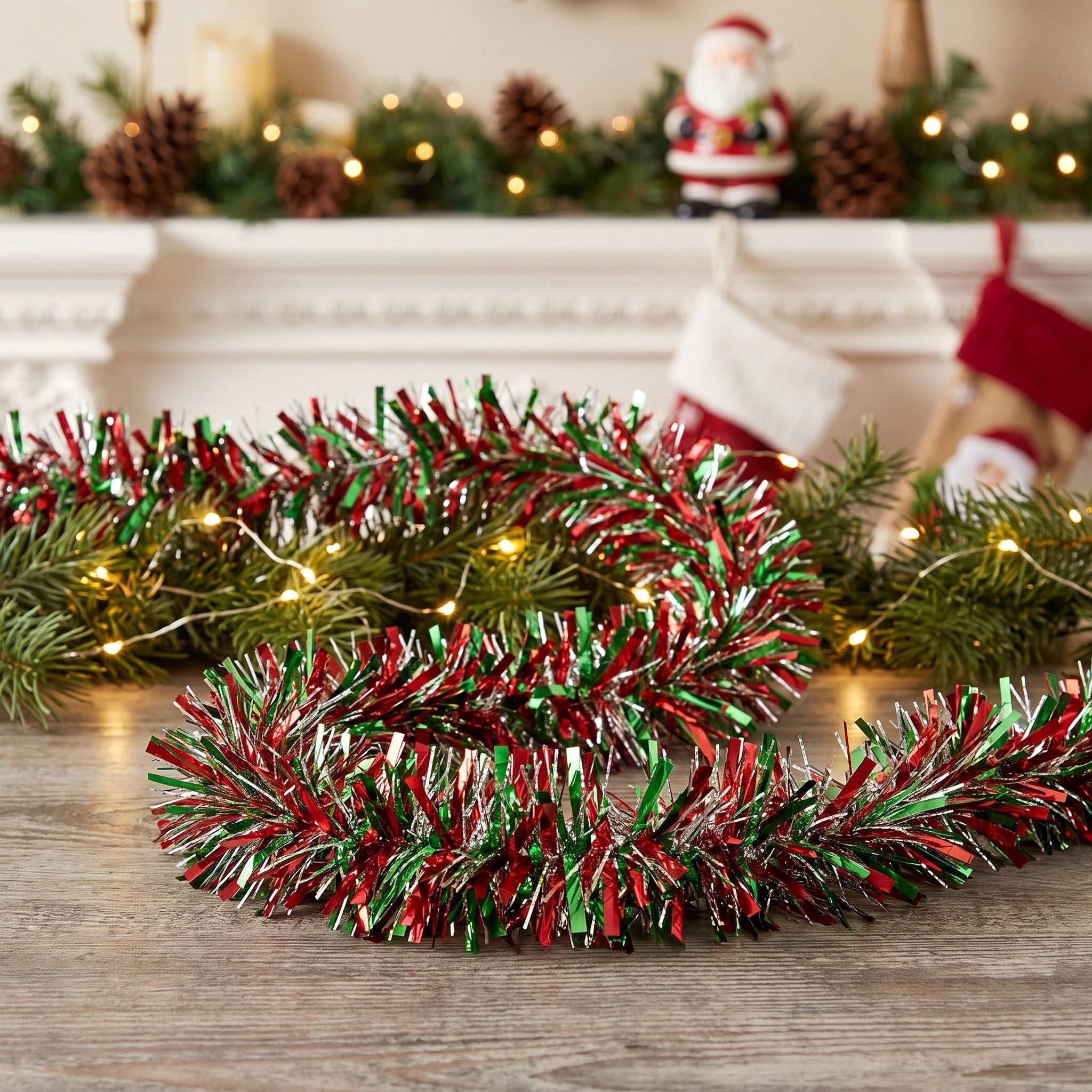 Tinsel Christmas Garland, Red/Green/White, 12', by Holiday Time