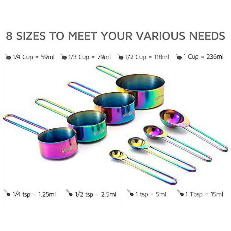 WELLSTAR Measuring Cups and Spoons Set of 8, Food Grade 18/8 Stainless  Steel Measure set for Dry Liquid Measurement, Rainbow Titanium Coated  Kitchen Gadgets for Cooking Baking, 4 Cup and 4 Spoon 
