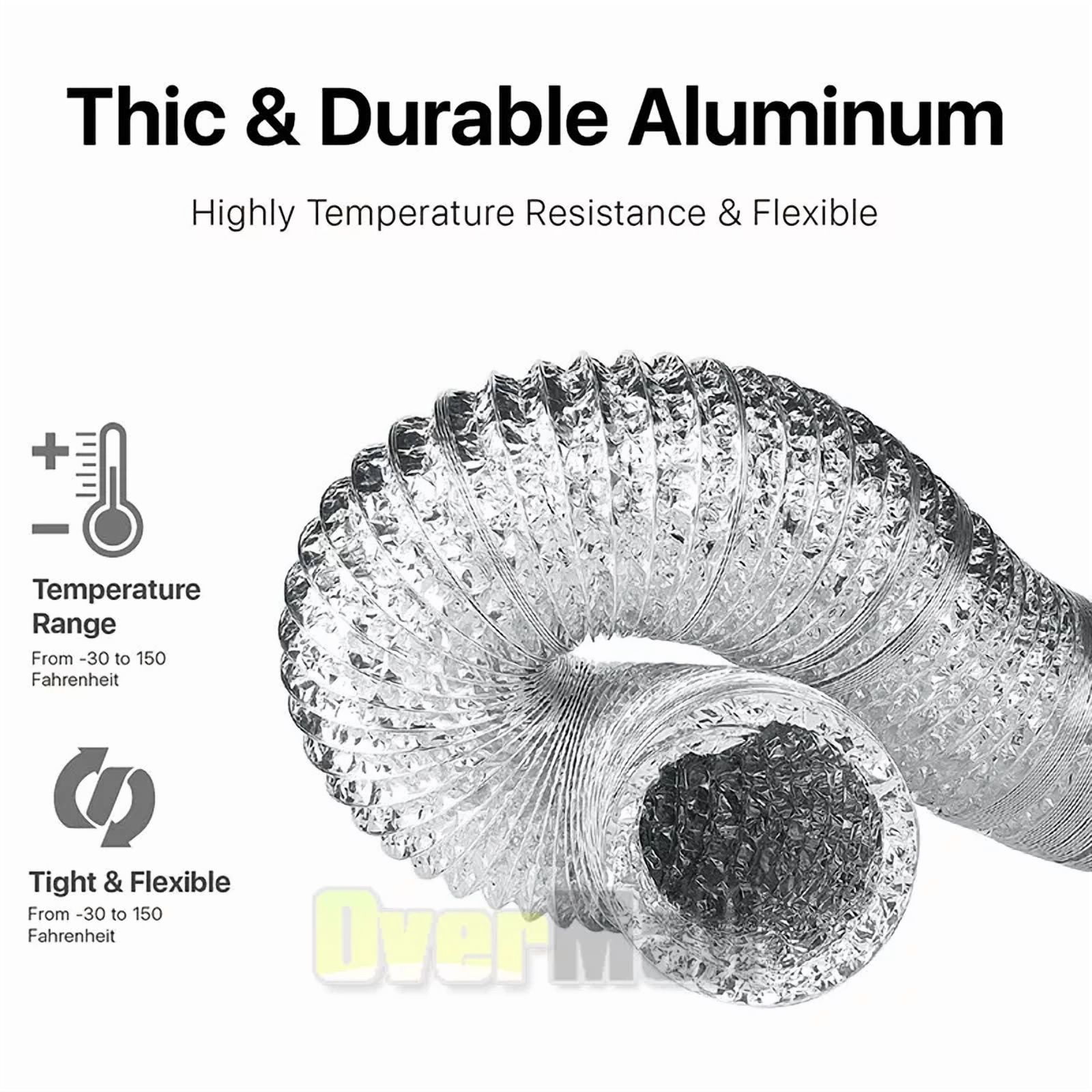 Aluminum Ducting Dryer Vent Hose (4" Inch, 8Ft) Flexible Non-Insulated Air Pipe