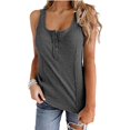 thumbnail image 1 of Top sin mangas acanalado con botones, cuello redondo, delgado, suave, informal, con botones delanteros, chaleco de verano acanalado para mujer, gris S, 1 of 4