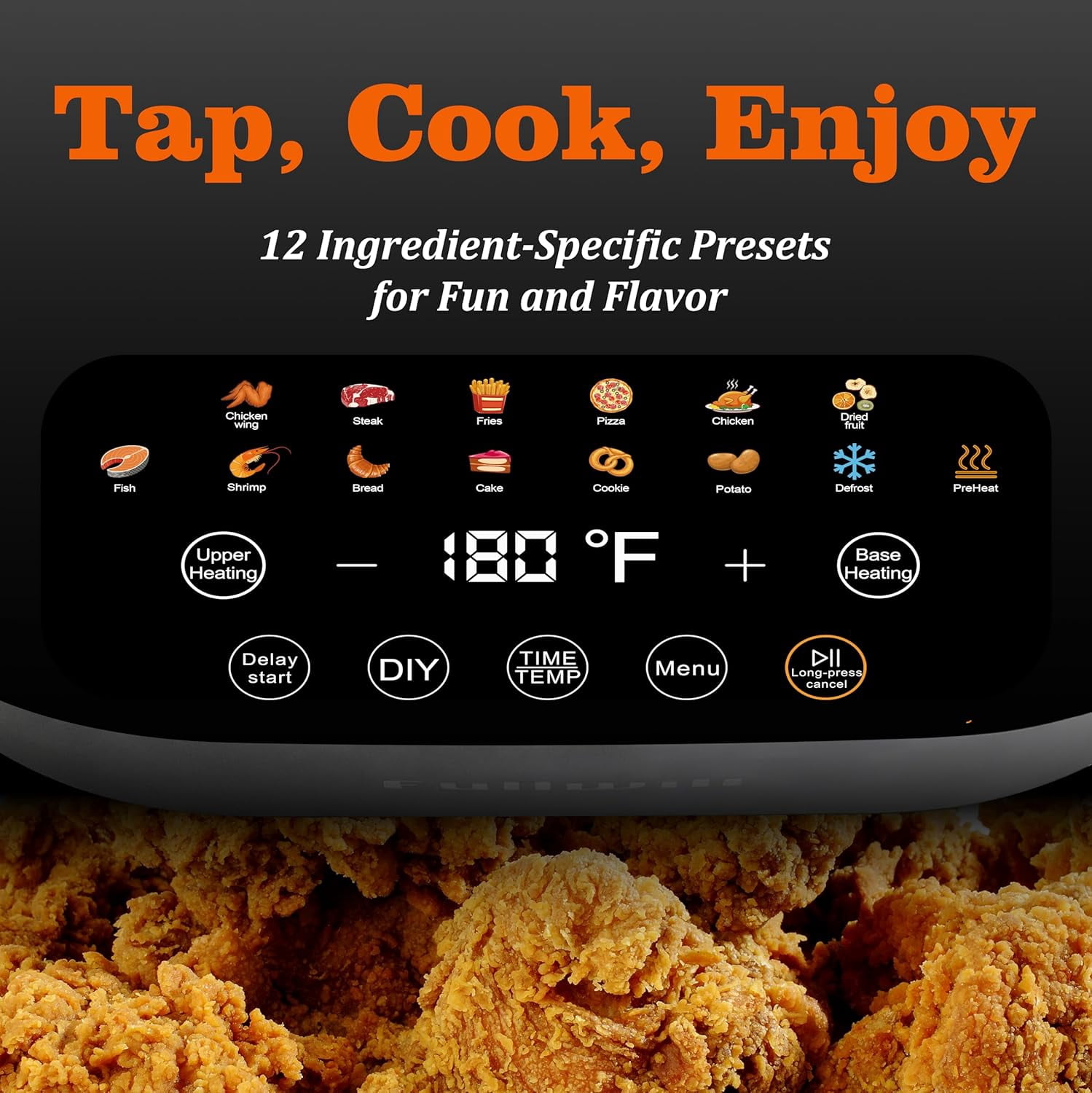 Pro 6QT Air Fryer with Large Square Viewing Window, Base and Upper Heating, 12 Presets for Chicken Wings, Steak, Fries, Pizza and More, Non-Stick and PFOA-Free, Fast and Oil Free Cooking