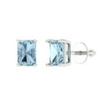 thumbnail image 2 of 1.32 Ct Emerald Cut Studs Blue Crystal 14K White Solid Gold Everyday Dainty Earrings Screw Back, 2 of 7
