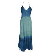 Mogul Womens Dress Adjustable Halter Blue Tie-Dye Beach Wear Maxi Dresses