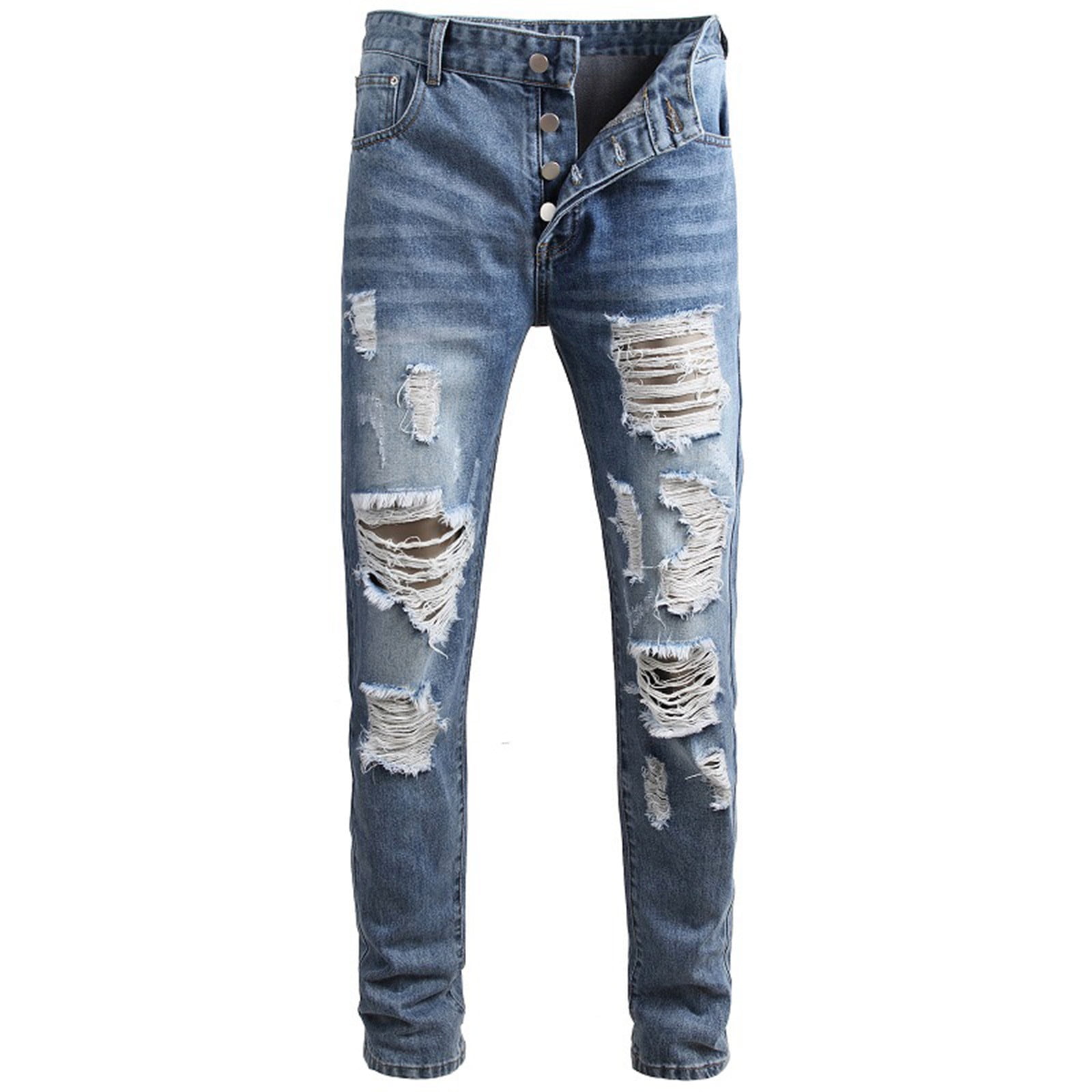 Land of Nostalgia Men's Skinny Ripped Beggar Patches Pencil Jeans Pant