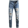 thumbnail image 1 of SOOMLON Spring Autumn Baggy Jeans Men Hip Hop Streetwear Harem Pants Casual Jogger Jeans Ripped Beach Pants Hole Slim Jeans Blue XL(33), 1 of 8