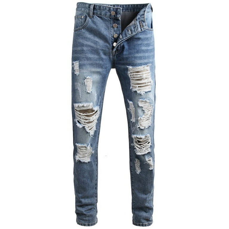 tklpehg Mens Slim Fit Jeans Comfortable Casual Fashion High-end Stretch  Nostalgic Big Hole Slim Beggar Jeans 