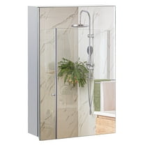kleankin Medicine Cabinet with Mirror, Wall Mounted Bathroom Storage - 15x24" Silver - Hinged Door, Shelves for Toiletries, Living Room & Laundry