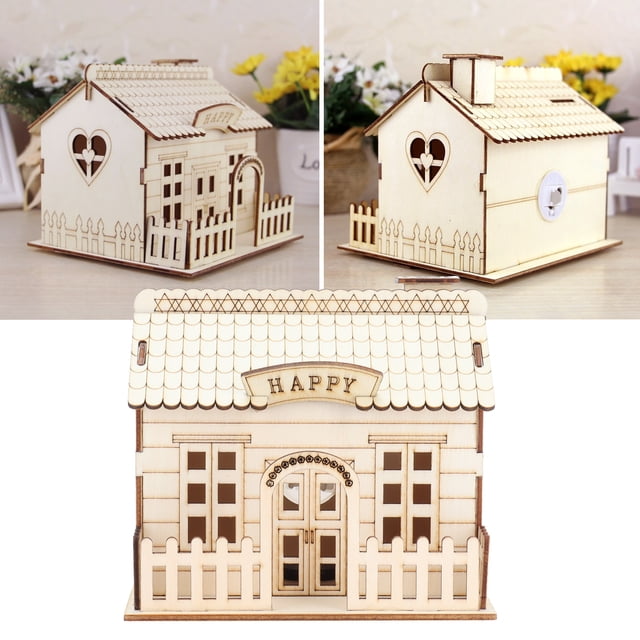 Villa Piggy Bank, Large Capacity Firm And Sturdy Wooden House Piggy Bank For Home