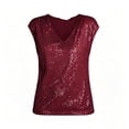 thumbnail image 3 of Women's V Neck Sequin Sleeveless Tank Top Sparkly Glitter Blouse Party Club Night Out Shiny Vest Top S-2XL Red, 3 of 4