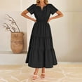 thumbnail image 5 of LNWUY Women's Summer Floral Boho Maxi Dress Wrap Short Sleeve V Neck Ruffle A-Line Flowy Wedding Guest Long Dresses Black L, 5 of 9