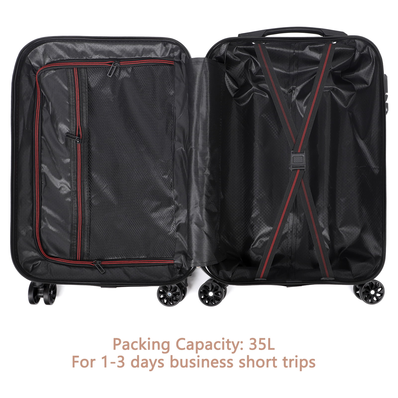 Carry On Luggage, 20" Hardside Suitcase ABS Spinner Luggage with Lock - Shell in Black