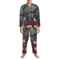 thumbnail image 3 of Balery Vintage American Flag Elephant Pijama para Hombre de Dos Piezas con Manga Larga, Conjunto de Dormir y Descanso Suave con Bolsillos-Small, 3 of 7