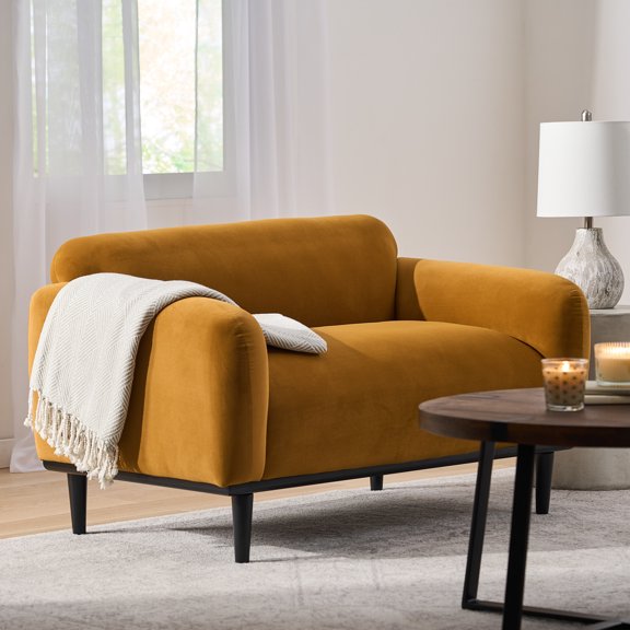 Noble House Chitwood Velvet Loveseat, Turmeric and Matte Black