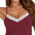 thumbnail image 4 of dazeni Womens Lace Trim Sleep Dress Spaghetti Straps Nightgown Soft V Neck Cami Dress Lightweight Loungewear Housewear Wine XXL, 4 of 5