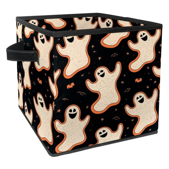 RATGDN Collapsible Fabric Cube Storage Bin with Double Handles for Living Room Bedroom Office Black - Cute Doll Biscuits