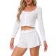 thumbnail image 1 of Conjunto de lounge para mujeres INSPIRE CHIC, pijamas de manga larga, camisas de botones con pantalones cortos, conjunto de 2 piezas, sets de entrenamiento Y2K, color blanco, 1 of 5