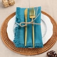 thumbnail image 2 of Ksopiavobs Handmade Cloth Napkins, Linen Cloth Napkins with Fringe, 18 x 18 Inches Set of 4 Versatile Handmade Square Rustic Fringe Napkins for Dinner, Wedding and Parties, Peacock Blue, 2 of 6