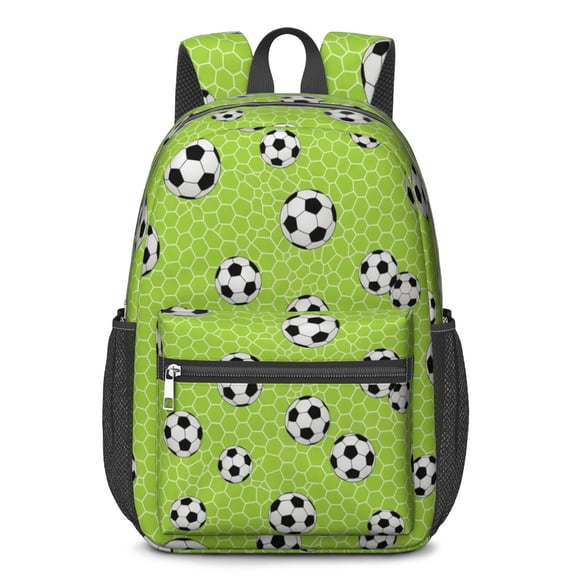 Soccer and Net Green Pattern 17" School Backpacks for Teens,Waterproof Oxford Fabric,S-Shape Padded Straps for School,Travel,Hiking,Camping