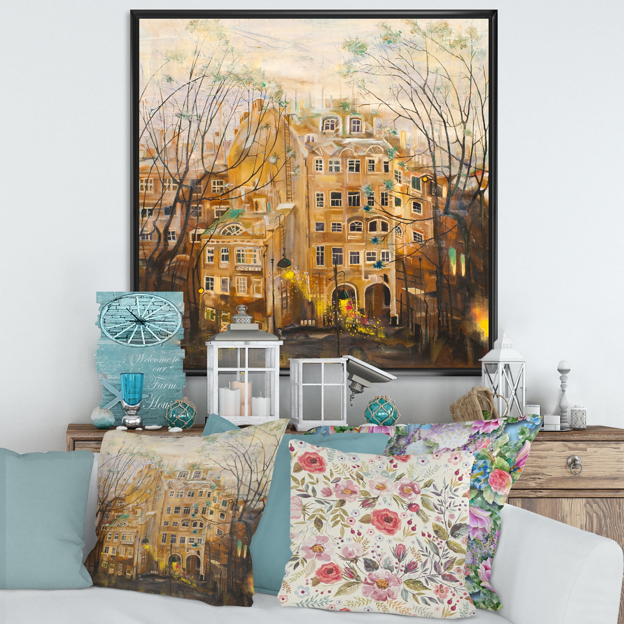 Designart 'Russian City Yard Landscape' Traditional Framed Canvas Wall Art Print