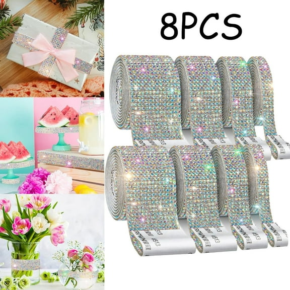 Rhinestone Ribbon Self Adhesive, 8-Yard Bedazzling Strips, 8-Rolls Rhinestone Strips for DIY Craft, Rhinestones for Crafting, Home Decor and Special Events  ﻿