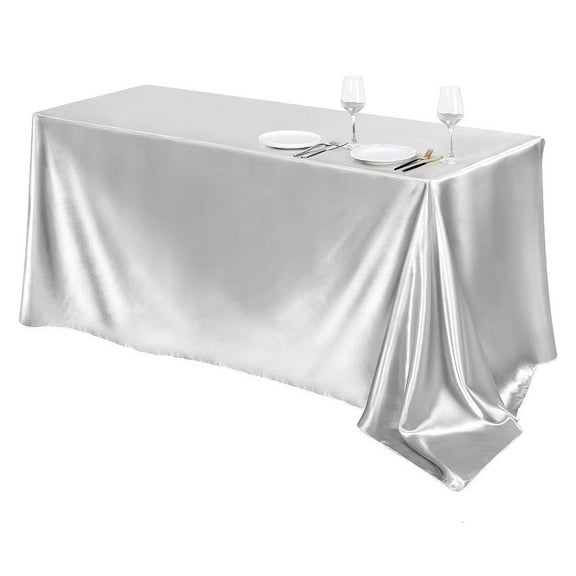 AUQ Table Cloth Elegant Satin Table Cover,Waterproof Tablecloth for Wedding&Event Decor,Silver