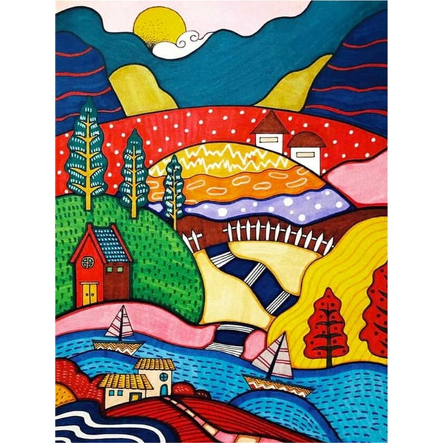 5D pintura de diamantes casa de dibujos animados arte de mosaico de diamantes redondos completos Hugtrwg Para estrenar