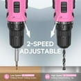 thumbnail image 3 of 20V MAX Cordless Drill Set with Battery & Charger, 280 in-lbs Power Drill Kit, 2-Speed (0-1400 RPM), 21+1 Torque, 3/8" Keyless Chuck, 30pc Drill/Driver Bits, LED Light for Wood/Metal/Concrete(Pink), 3 of 9