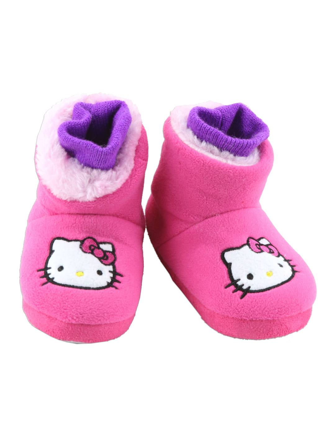 New HELLO KITTY Girls Bootie Style Slippers White Faux Fur Accent Sz 11-12 