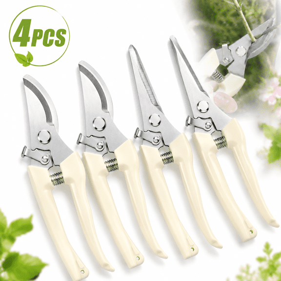 4PACK Pruning Shears, Stainless Steel Garden Shears, Sharp Handhled Gardening Scissors, Bypass & Straight Blade Garden Clippers for Plants, Flowers, Fruits Trees, Gardening Gifts for Women & Men