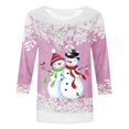 thumbnail image 4 of Miluxas Christmas Shirts for Women 2024 Women's Fashion Printed T-shirt 3/4 Sleeves Blouse Round Neck Casual Tops Y-Pink 8(L), 4 of 4