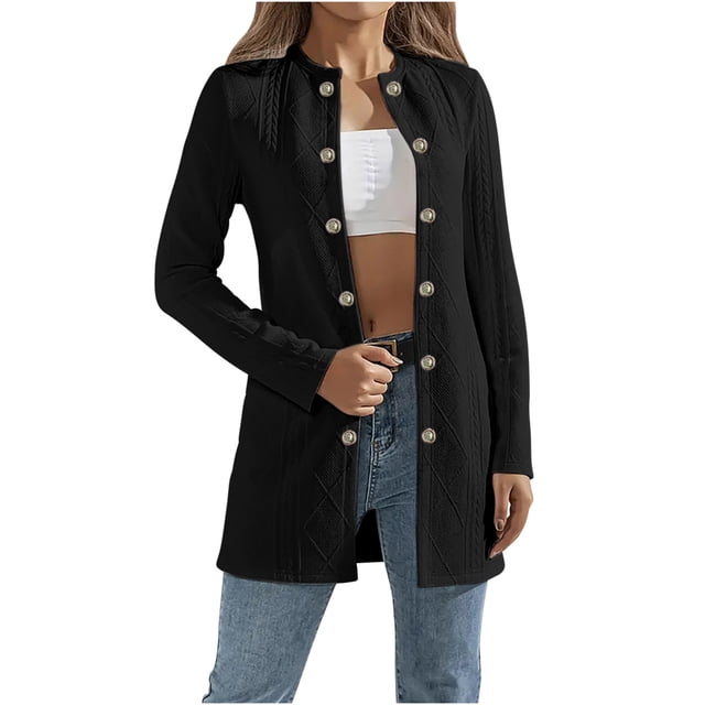 Timegard Hauts pour Femmes Automne Hiver Manches Longues Cardigan Ouvert Manteau Texturé Habillé Décontracté Vestes Ajustées