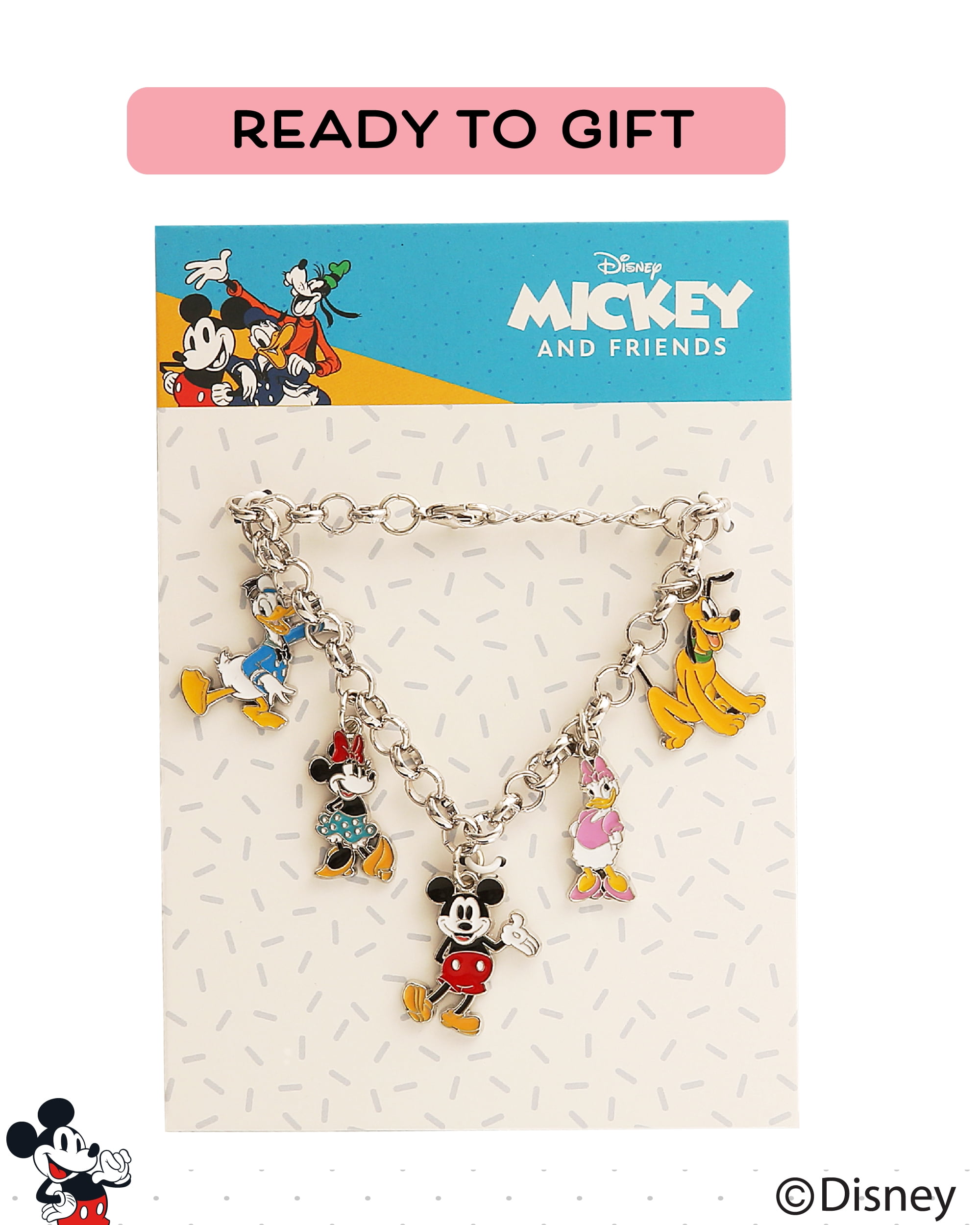 Mickey Mouse and Friends Charm Bracelet Official License, 6.75+1" Disney Charm Bracelet for Women