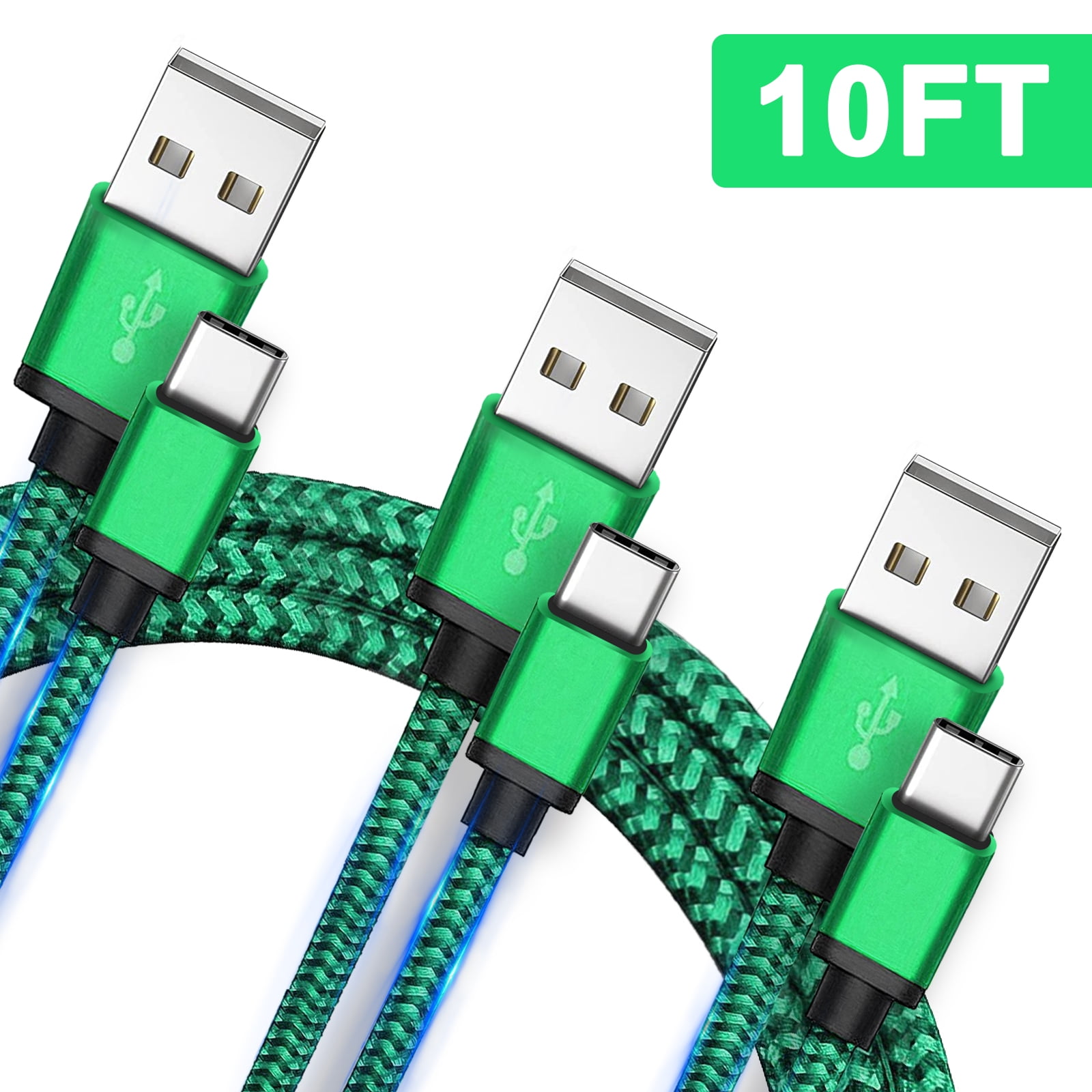 EEEkit Type C Charging Long Cable Cord, 3pcs 10FT Fast Charging USBC
