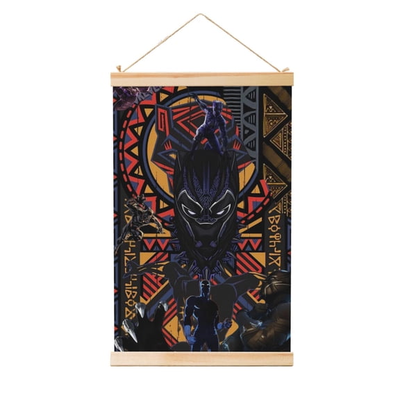 Black Panther Poster Wooden Shaft Hanging Banner Painting With Cord Decorative Artwork For Room Wall 20"X30"
