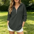 thumbnail image 2 of CAIVO Women Hoodies Oversized Long Sleeve Hoodied Sweatshirt Quarter Zip Up Hoodies Pullover Curved Lightweight Oversized Fashion Fall Win Solid Color Running Tops, 2 of 5