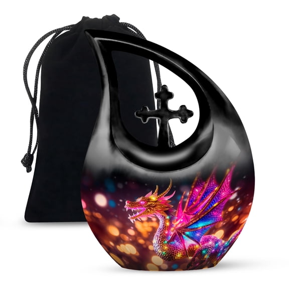 MUKTIVE Colourful Dragon Burial Urns for Adult Human Ashes - Memorial Urns for Women Ashes - Large Urn for Men 10 Inch - Cross Drop Adult Black Urn - Remembrance for Mom and Dad