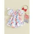 thumbnail image 5 of Douhoow Baby Girl 4th of July Romper Dress Star Balloon Print Boysuits Infant Short Puff Sleeve Shirred Jumpsuit with Bow Headband, 5 of 9