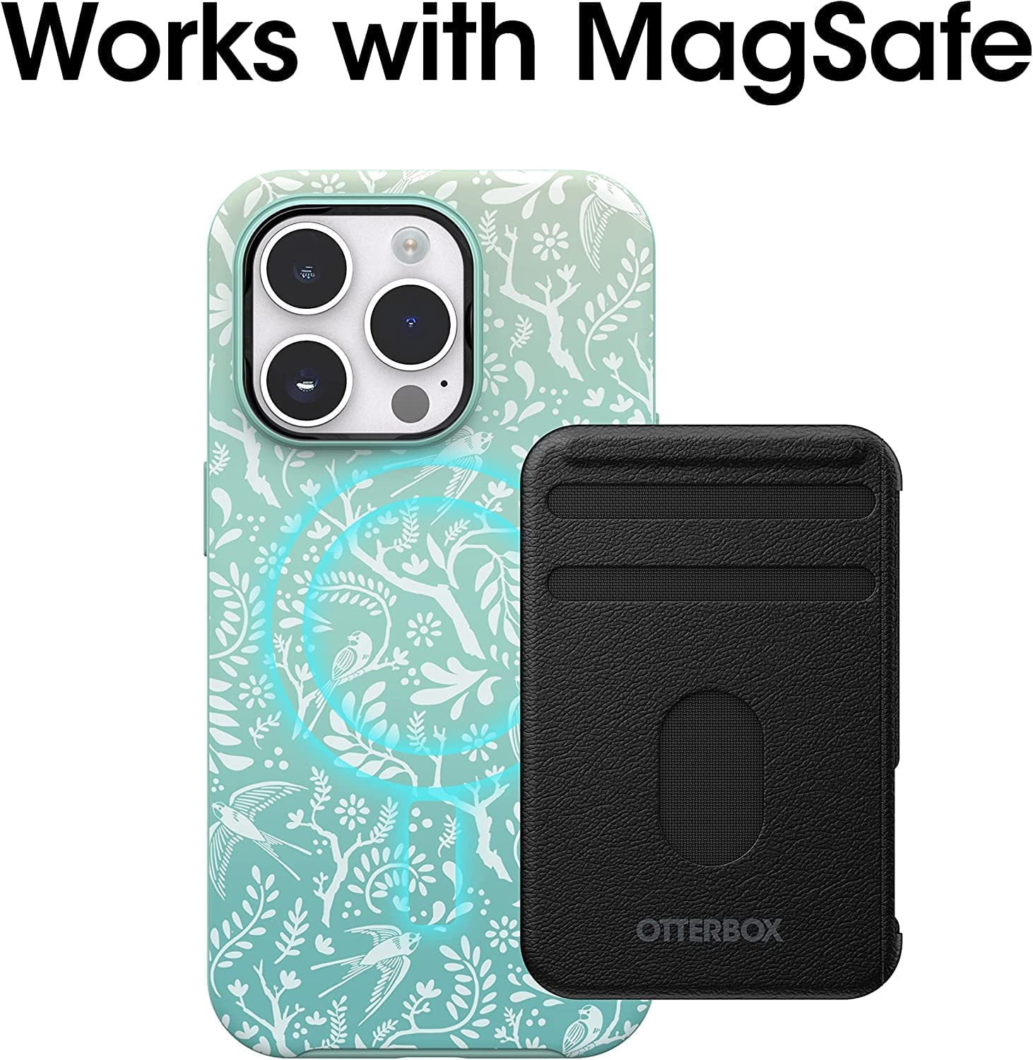 OtterBox Symmetry Series+ Antimicrobial Case with Magsafe for iPhone 14 Pro Only - Non-Retail Packaging - Feathers and Ferns Green