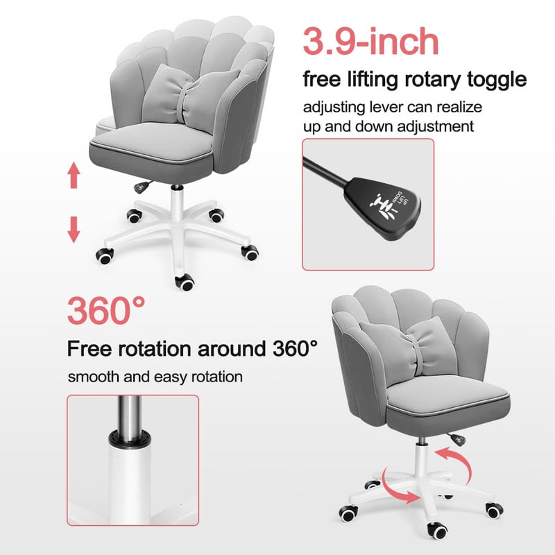 Height Adjustable Office Computer Desk Chairs,Modern Fabric Home Butterfly Chairs,Cute Petal Makeup Chairs for Girls and Women，Gray