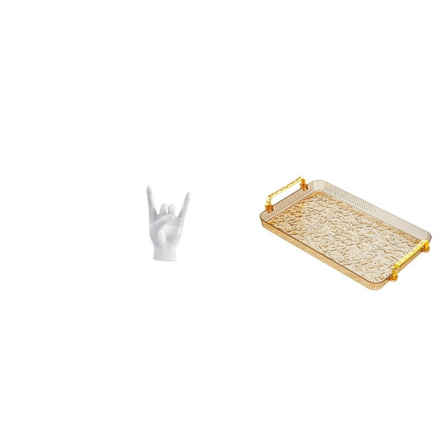 Estatua del gesto de la roca,Figuras de estatuas de dedos con gestos de música rock,Bandeja para servir,Bandeja de cocina rectangular con asa,Bandeja de almacenamiento Plato para servir