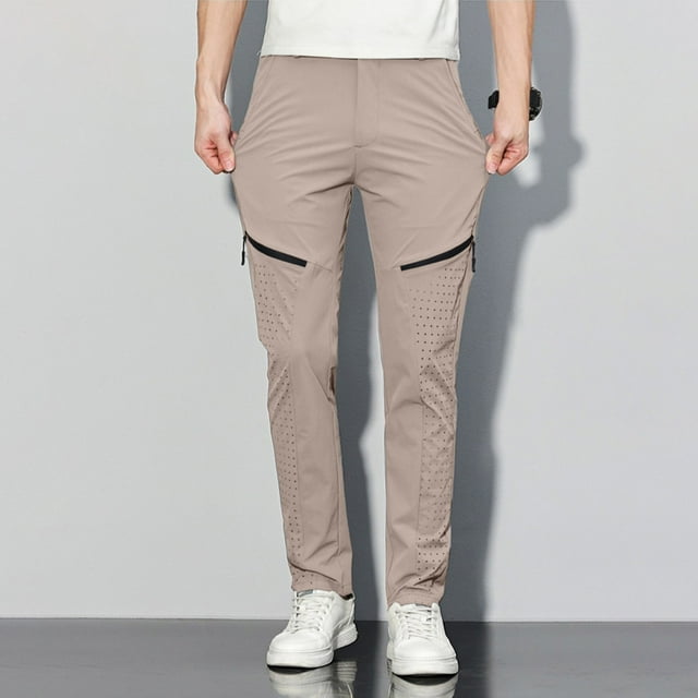 Pantalones largos para hombre, de color liso, de seda helada, elásticos, con cordón, informales, deportivos, para hombre